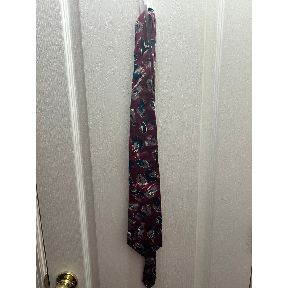 Oscar de la Renta Silk Abstract Geometric Novelty Tie Burgundy